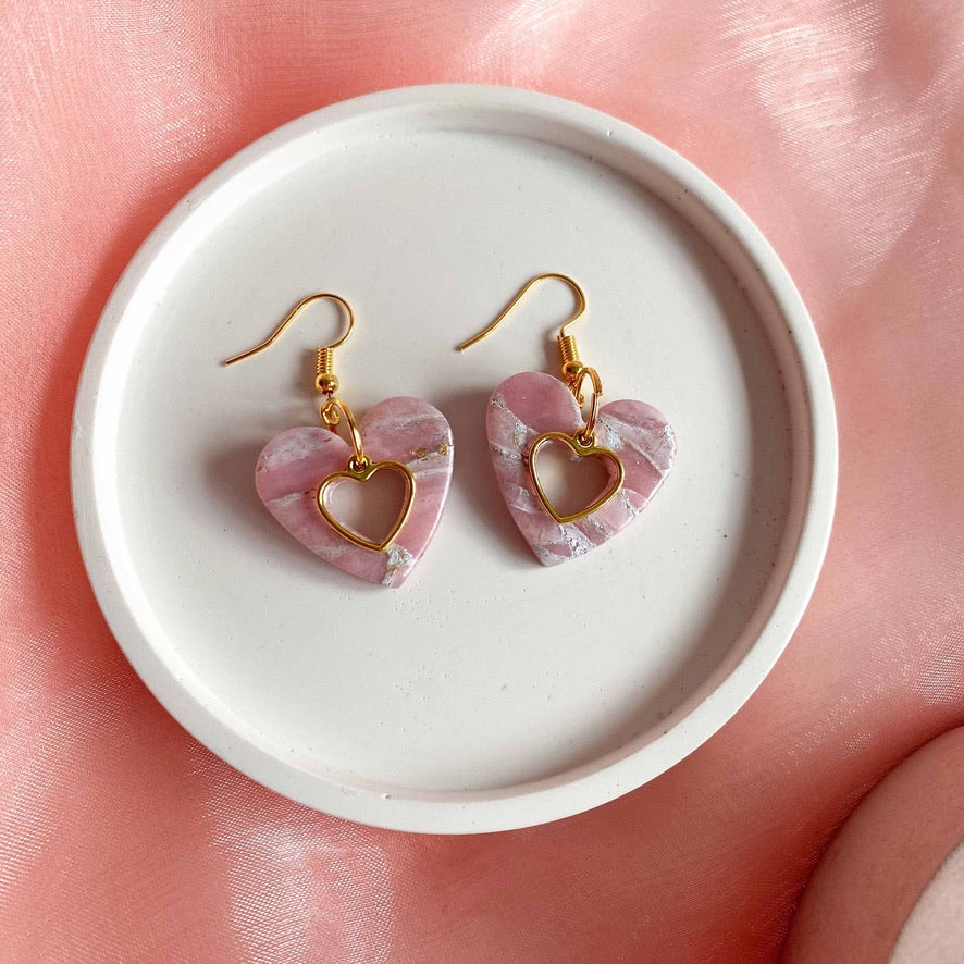 Pink Crystal Hollow Hearts with Charms