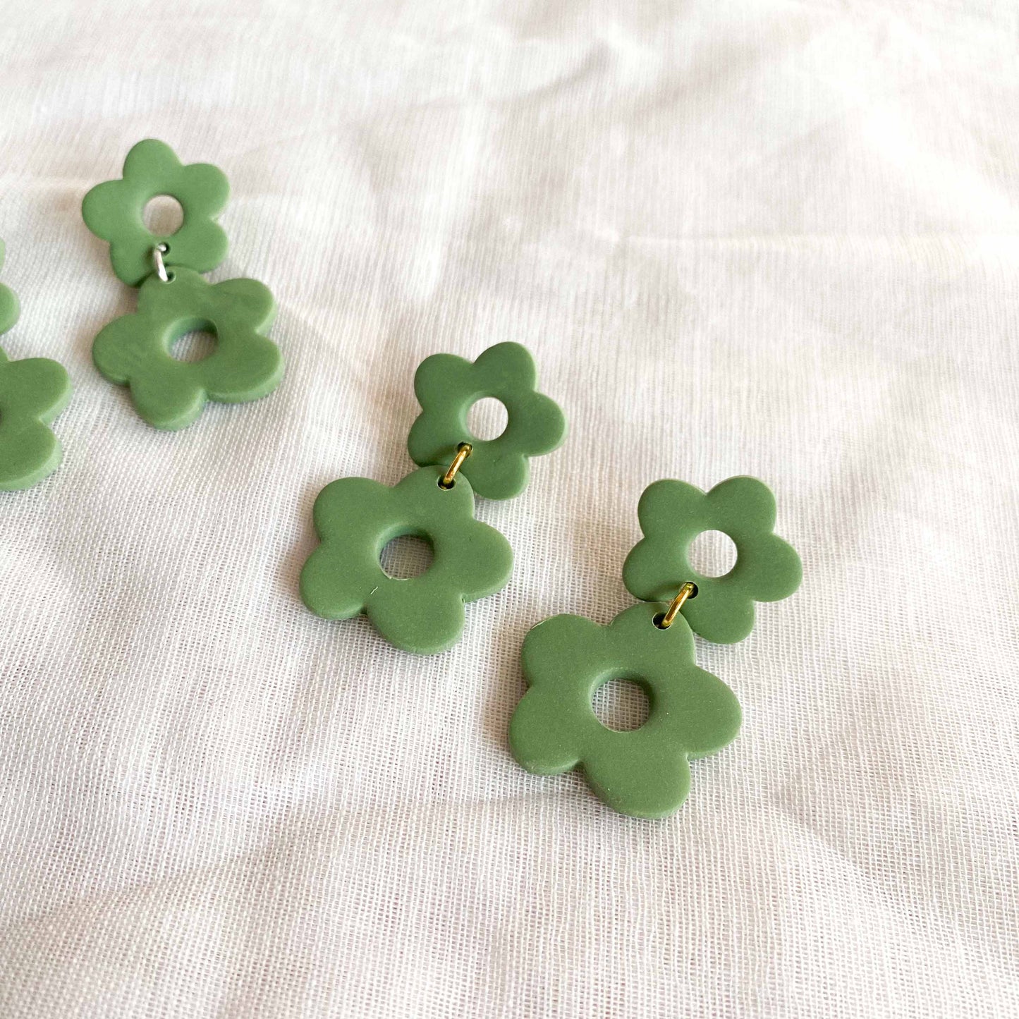 Green Double Flower Studs