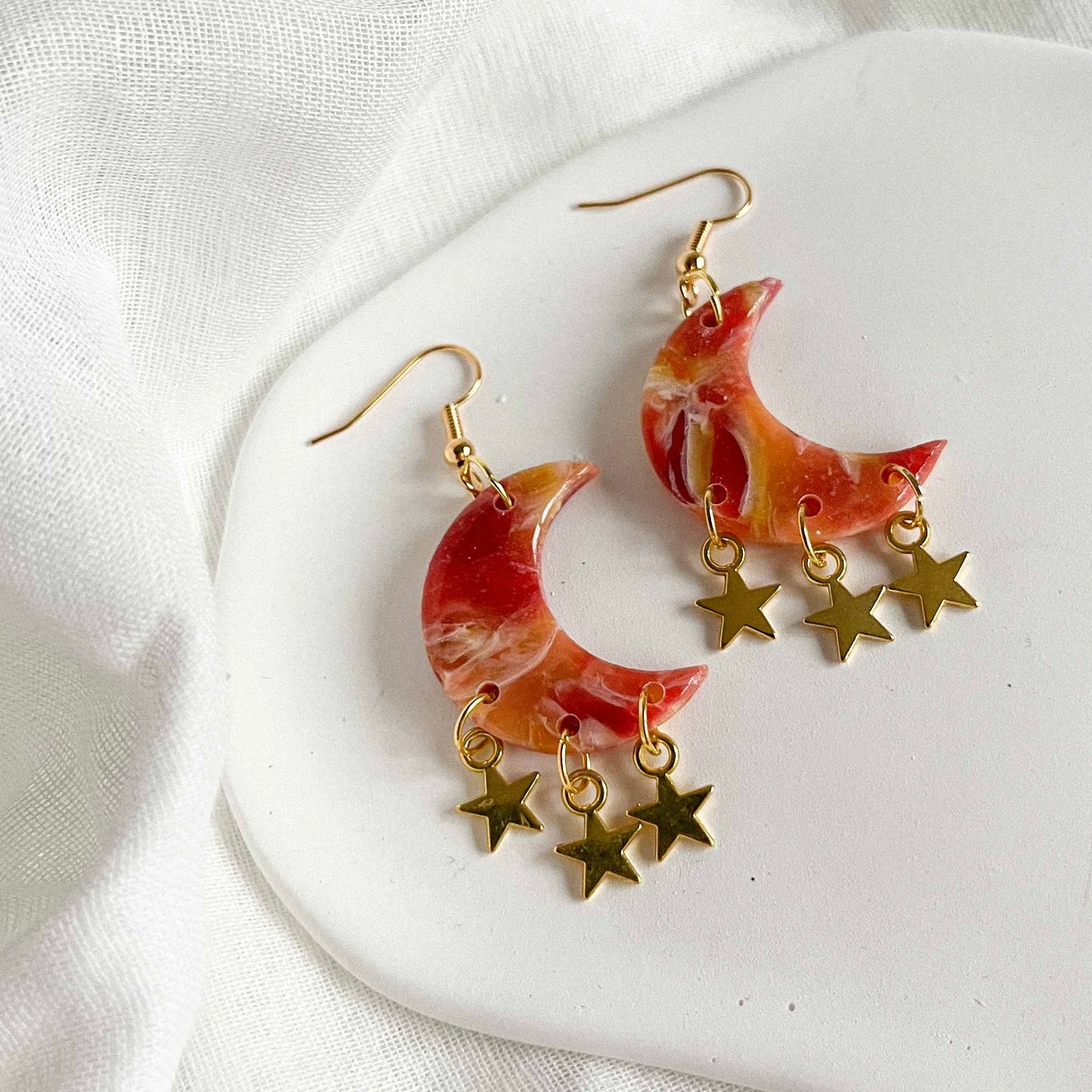 Lunar Moons in Red and Orange Marble