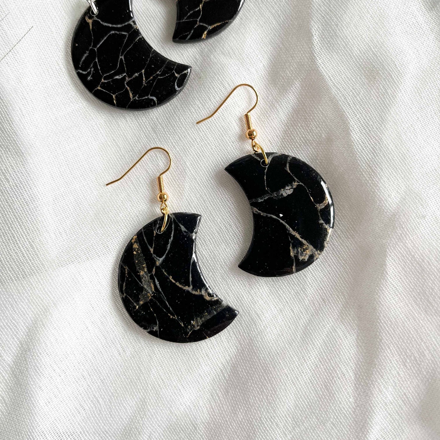 Crescent Moons in Black Howlite