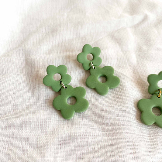 Green Double Flower Studs