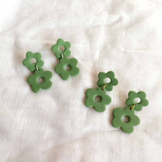 Green Double Flower Studs