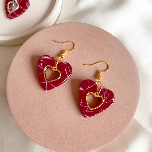 Red Crystal Hollow Hearts with Charms