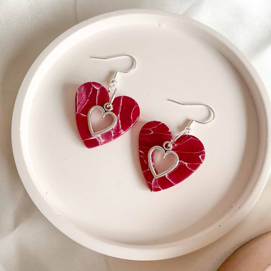 Red Crystal Hollow Hearts with Charms