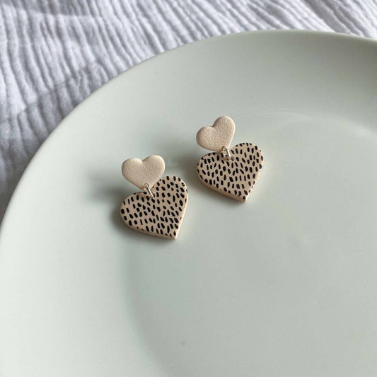 Dalmatian Print Double Heart Studs