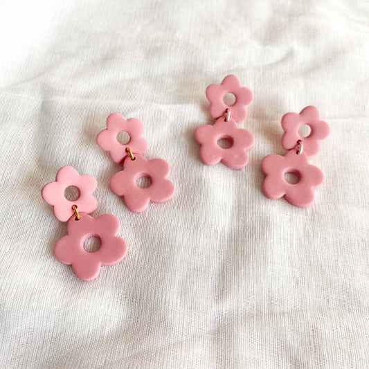 Pink Double Flower Studs