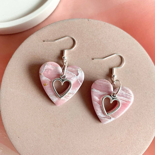 Pink Crystal Hollow Hearts with Charms