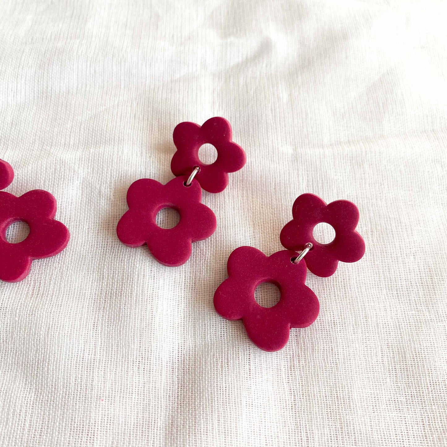 Burgundy Double Flower Studs