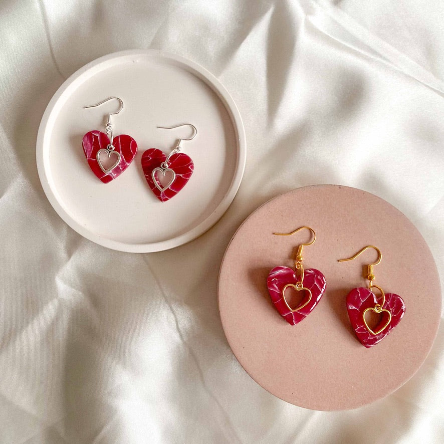 Red Crystal Hollow Hearts with Charms