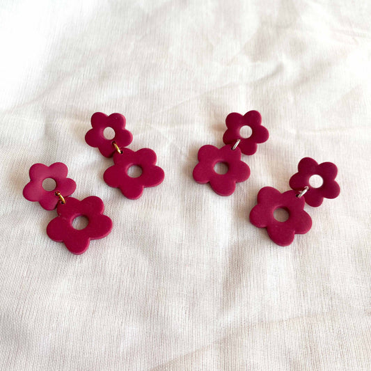 Burgundy Double Flower Studs