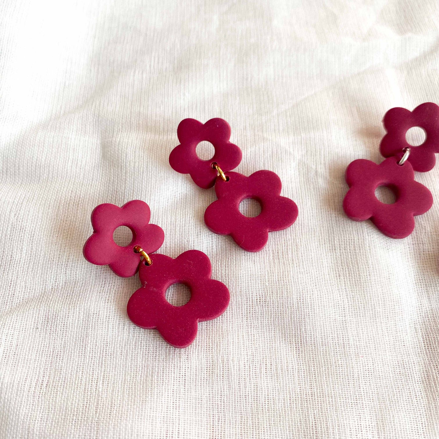 Burgundy Double Flower Studs