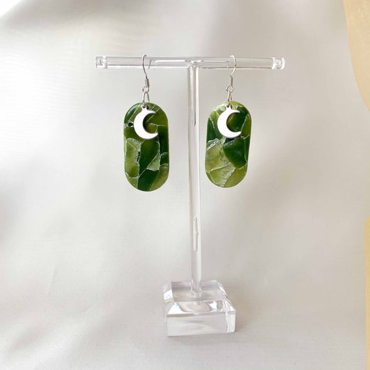 Peridot Quartz Earrings with Silver Moon Charms