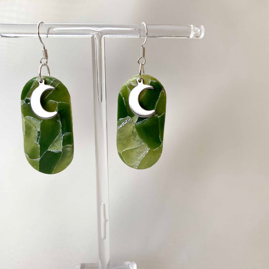 Peridot Quartz Earrings with Silver Moon Charms