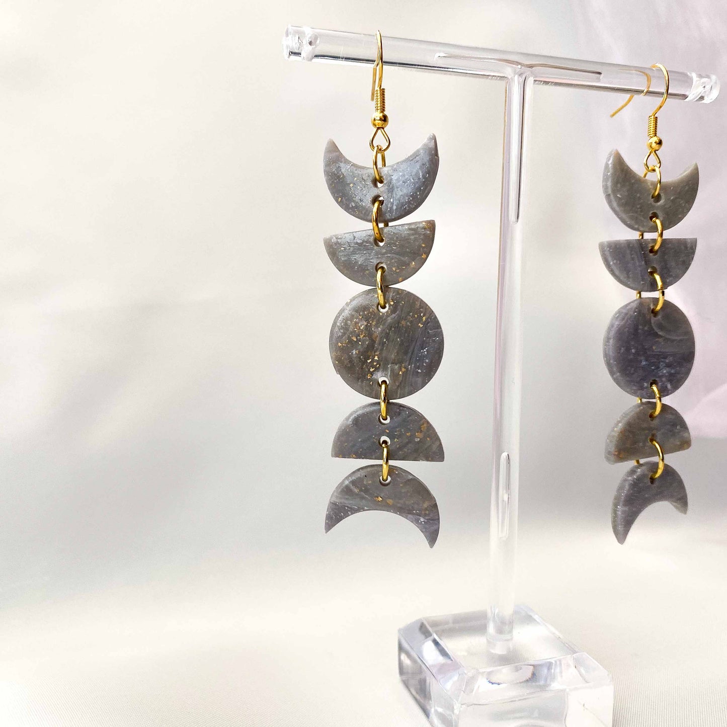 Smoky Quartz Large Moon Phases in Gold