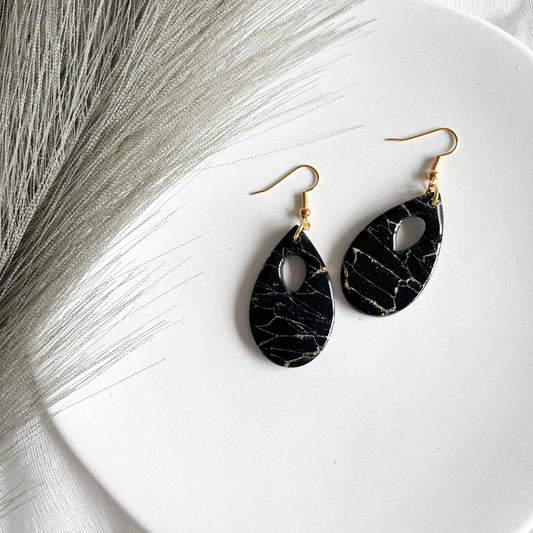 Hollow Teardrops in Black Howlite