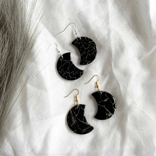 Crescent Moons in Black Howlite