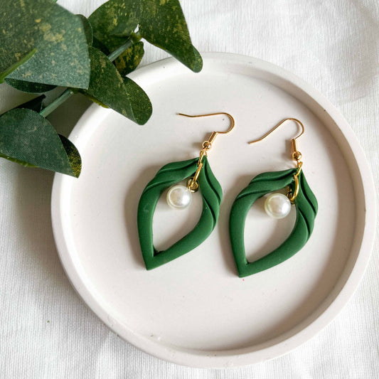 Ornate Pearl Drops in Green