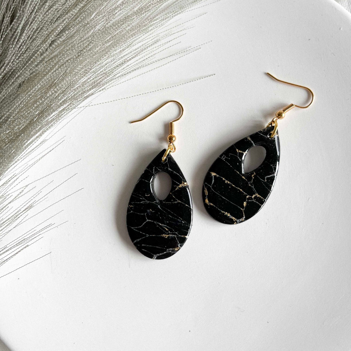 Hollow Teardrops in Black Howlite