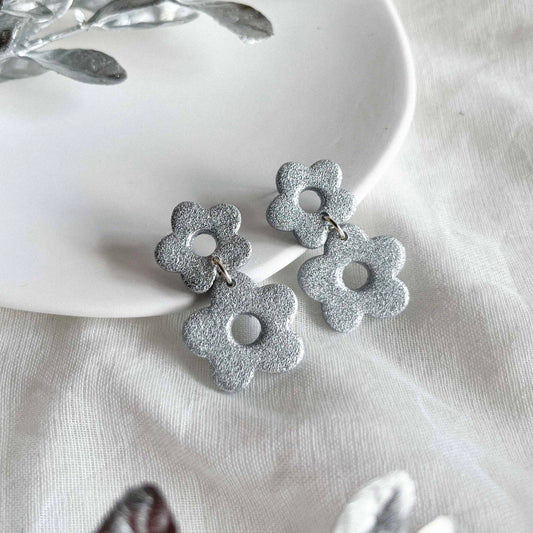 Double Flower Studs in Silver