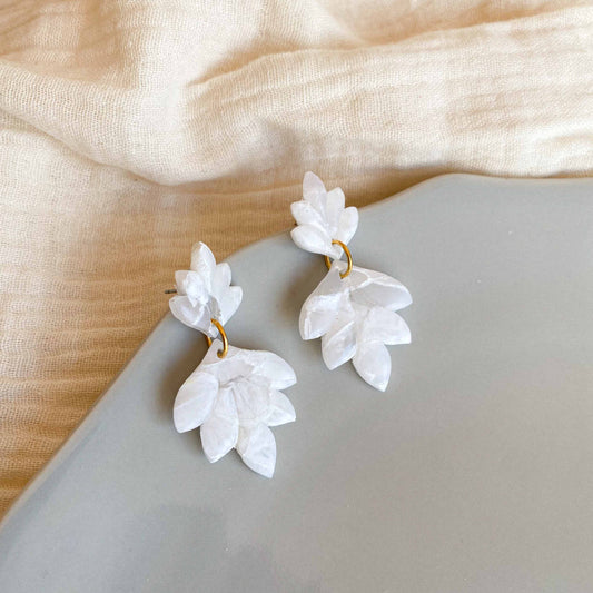 White Crystal Double Leaf Studs