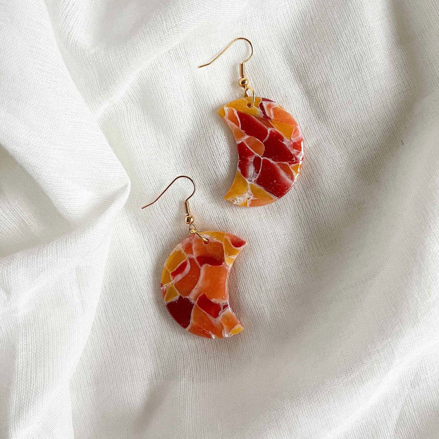 Crescent Moons in Orange Mix Quartz