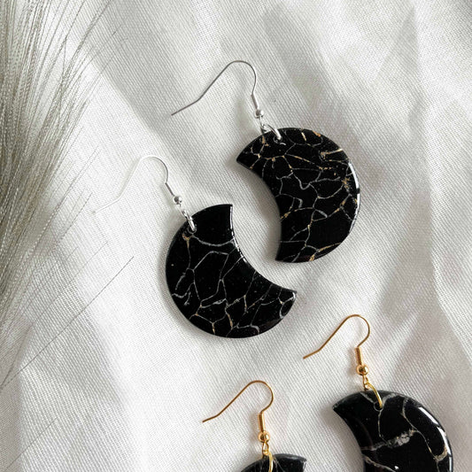 Crescent Moons in Black Howlite