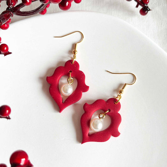 Ornate Pearl Drops in Red