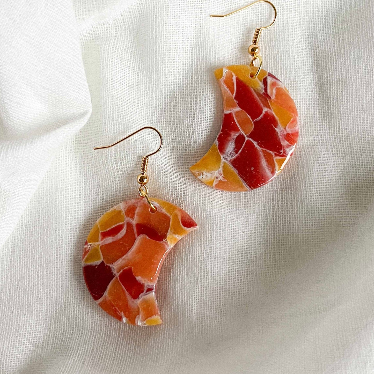 Crescent Moons in Orange Mix Quartz