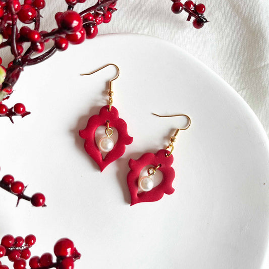 Ornate Pearl Drops in Red