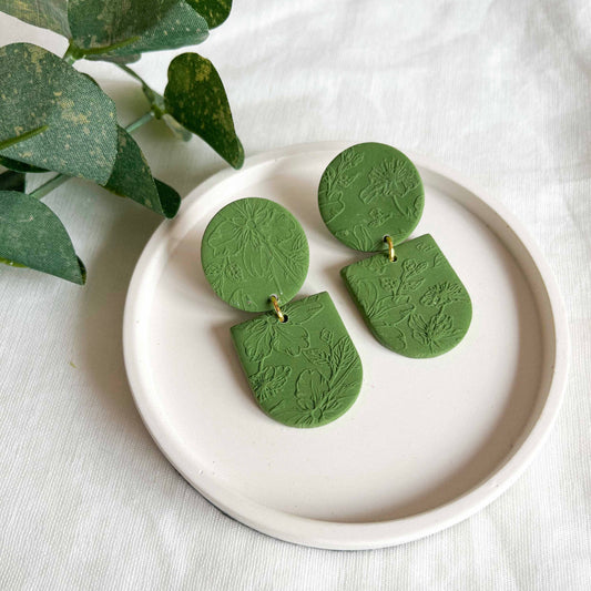 Large Floral Textured Studs in Green