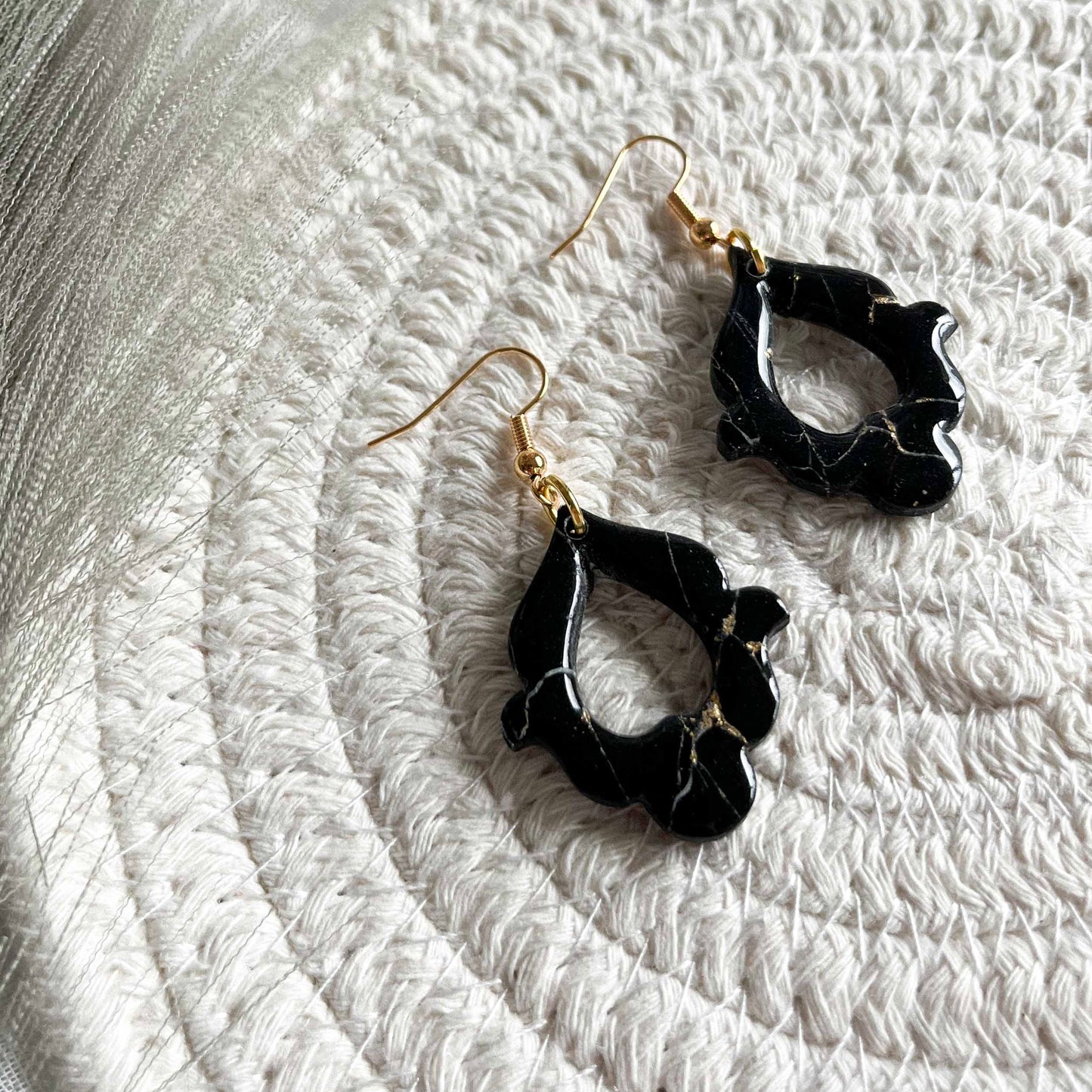 Ornate Drops in Black Howlite