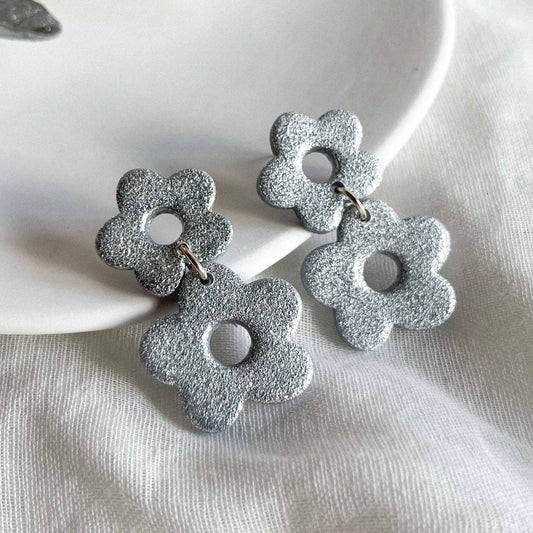 Double Flower Studs in Silver