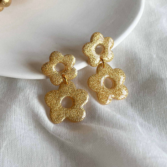 Double Flower Studs in Gold