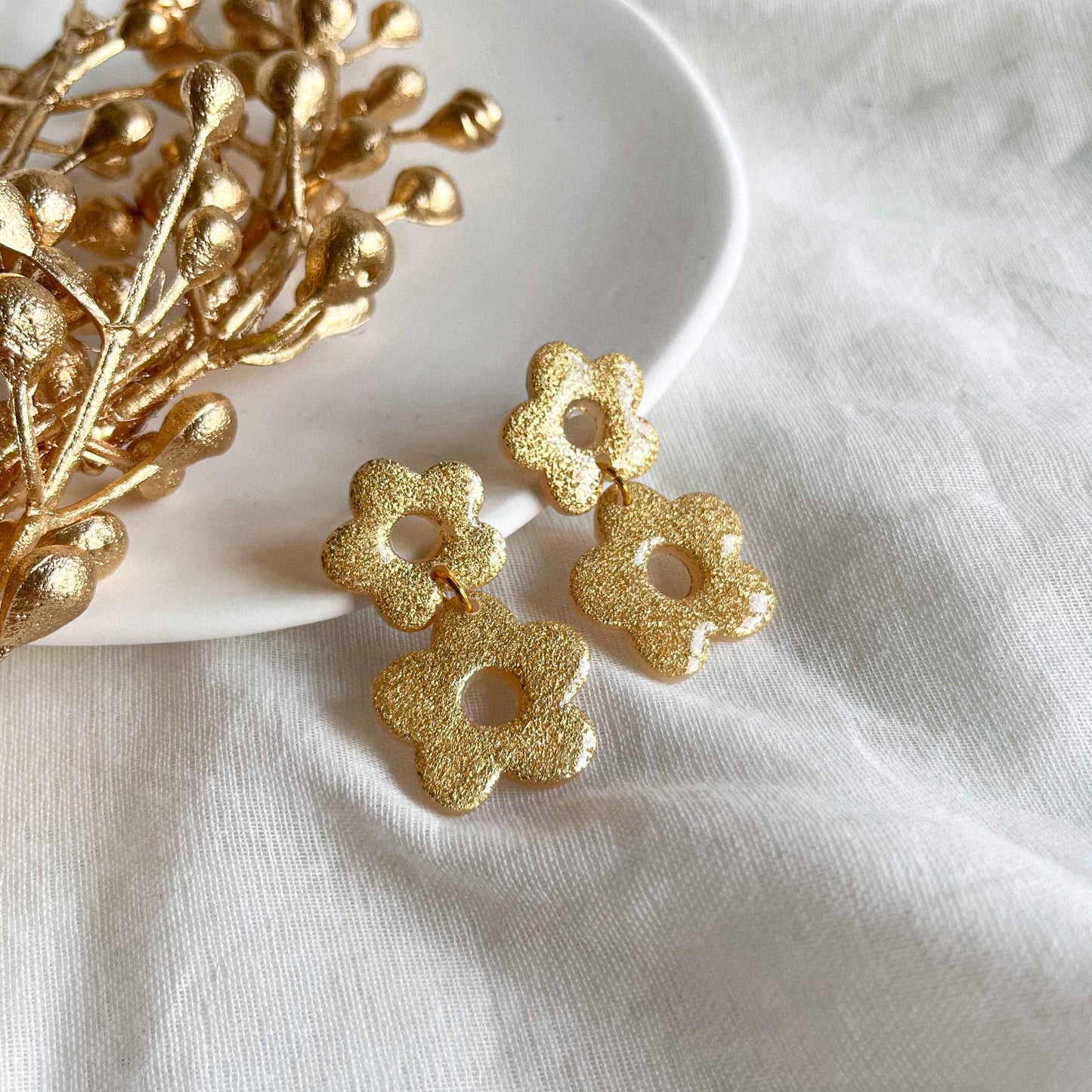 Double Flower Studs in Gold